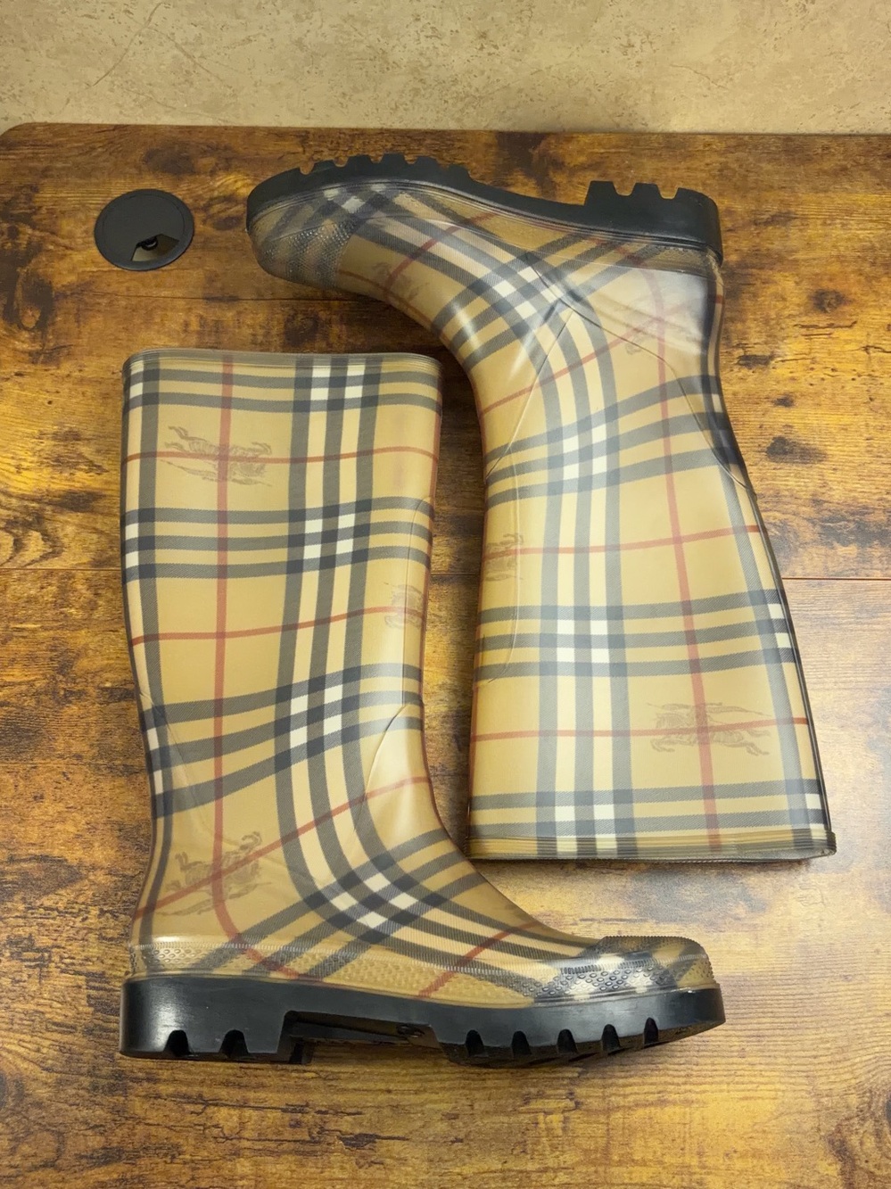 Burberry Rain Boots Tall Classic Check Womens Size 40 Made in Italy
